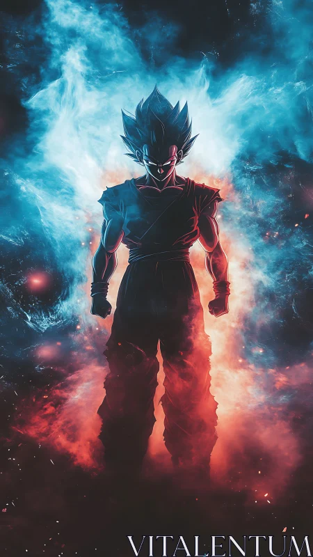 Celestial fighter crowned in twin storms of fire and ice.