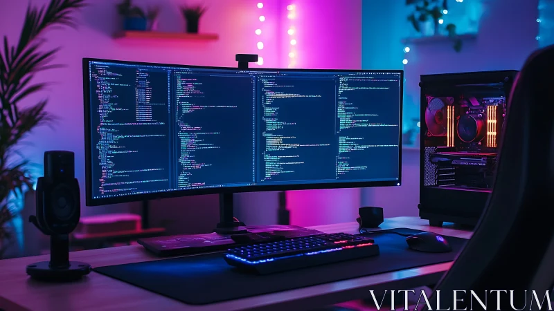 Ultrawide monitor with code in RGB desktop workspace.