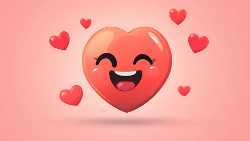 Happy Heart Character Smiling Against Soft Pink Background