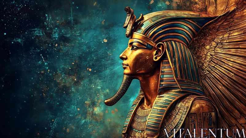 Starlit Pharaoh Ascends in Turquoise Nebula Glory.