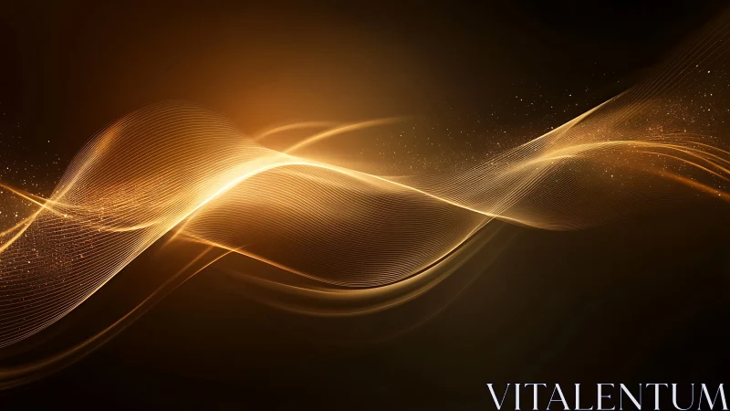 Golden light waves on dark background in motion field.