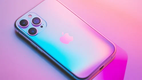 iPhone Pro smartphone displaying gradient finish against soft background