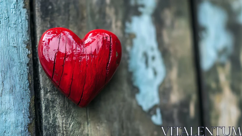 Red Heart's Quiet Moment on Weathered Wood.