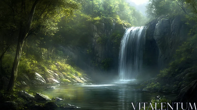 Verdant Cascade: Where Sunlight Dances Through Ancient Forest.