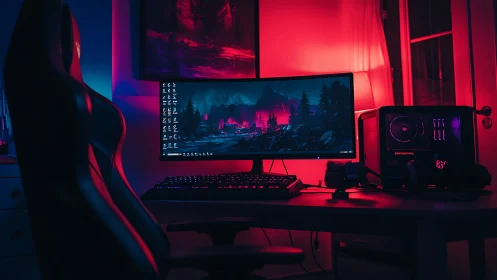 Immersive dual-tone gaming PC setup glows in neon light