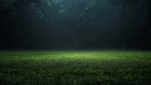 Moonlit dew over a quiet field of midnight green grass.