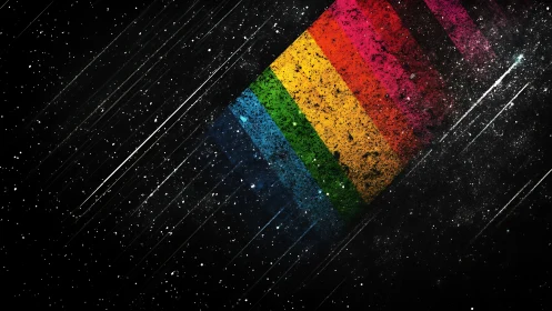 Diagonal cosmic spectrum streak slices star-filled void.