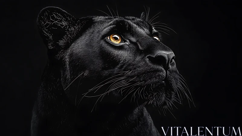 Black feline with amber eye rendered in high-contrast monochromatic study