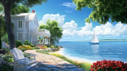Rendered Coastal Estate with Sailboat Study.