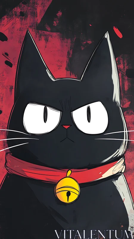 Black Cat with Red Collar and Golden Bell