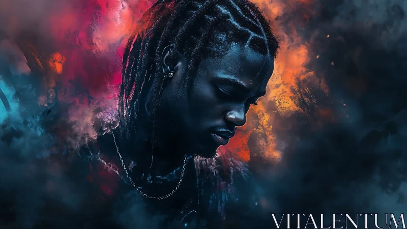 Chromatic vapor portrait with bicolor atmospheric lighting.