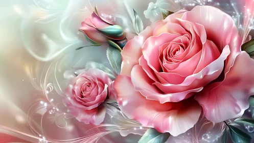 Digitally Rendered Roses with Volumetric Light Effects and Luminous Particle Rendering