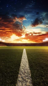 Sunset stadium field waits calmly for the next big match