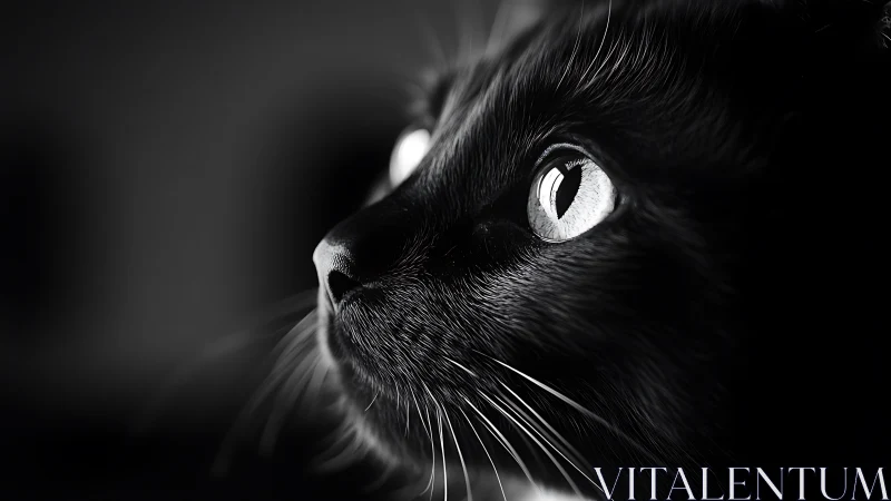 Black Cat with Striking Eyes. Monochrome Portrait.