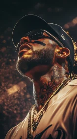 Photorealistic sports portrait under dramatic stadium lights.