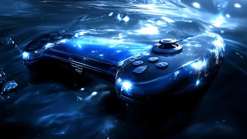 Digital Gaming Controller in Glowing Blue Light.
