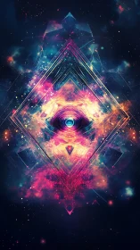 Geometric nebula portal with radiant cosmic core.