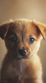 Tight portrait of young tan puppy under shallow depth-of-field lighting