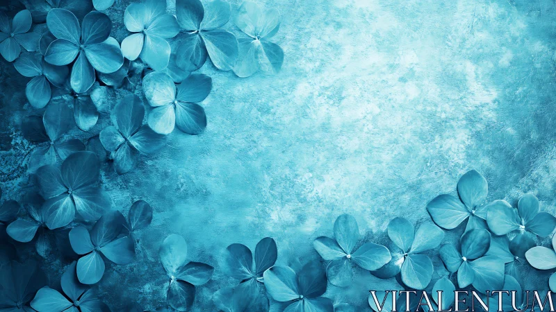 Turquoise Flowers on Textured Blue Background.