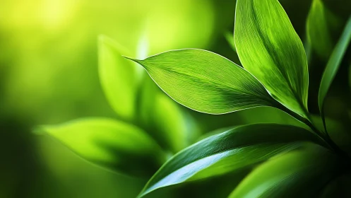 Green plant leaves display sharp focus and smooth blur