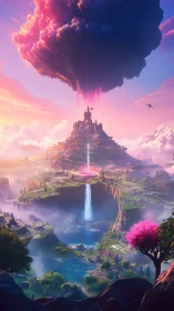 Skyfall citadel under a radiant storm of enchanted light.