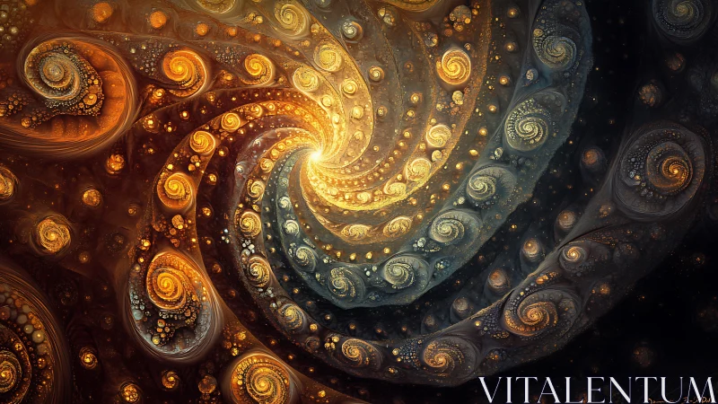 Fractal spiral galaxy composition in luminous digital painting.