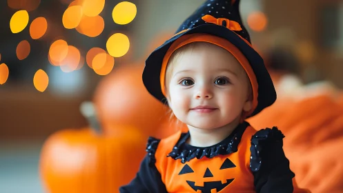 Little Pumpkin Wizard: Glowing Wonder in Halloween Spellbinding.