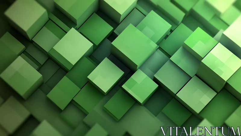 Isometric green voxel cubes with layered depth and soft light