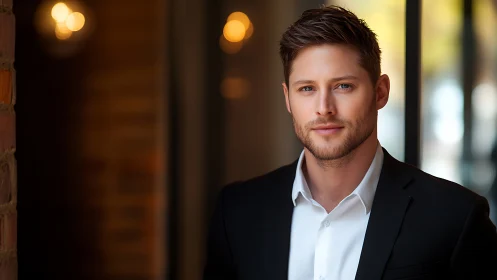 Corporate headshot portrait of confident young businessman.