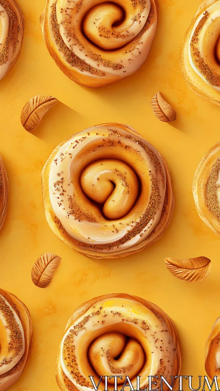 Cinnamon Spiral Pastries on Monochromatic Yellow Background