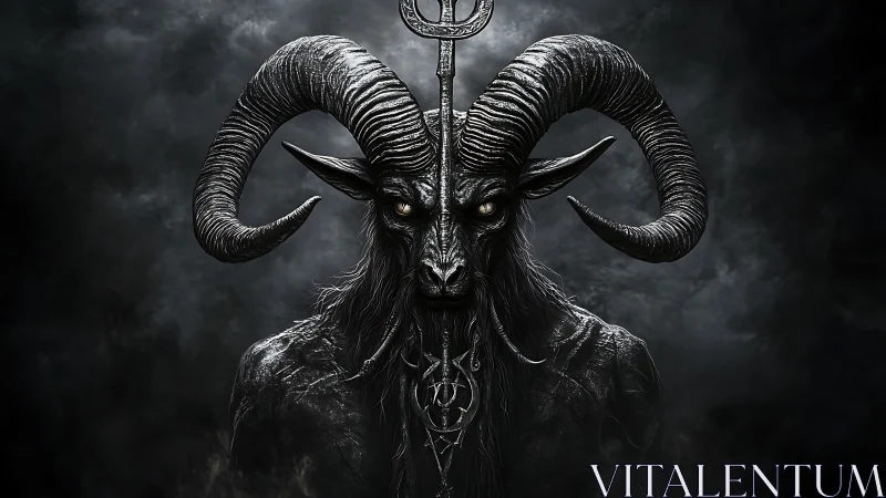 Horned shadow deity in high-contrast digital rendering.