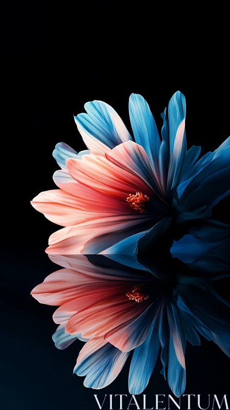 Bicolor macro bloom with specular reflection on black field