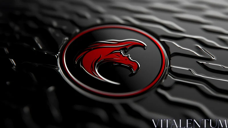 Red dragon emblem glows on glossy rippled black surface.