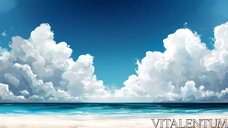 Towering cumulonimbus over tranquil shoreline rendered crisply