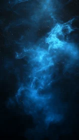 Blue cosmic nebula drifts through deep black starfield.