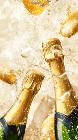 Champagne Explosion Celebration with Sparkling Gold Particles