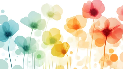 Watercolor Blooms in Rainbow Hues Create Serene Garden Magic.