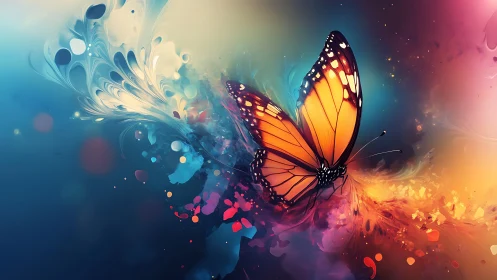 Radiant butterfly glides through swirling colorful dream light