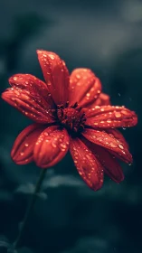 Red flower petals exhibit hydrophobic surface tension with refracted light patterns