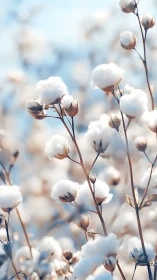 Soft cotton branches glow gently in calm morning light