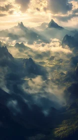 Sunlit mountain valleys wrapped in dreamy rolling mist.