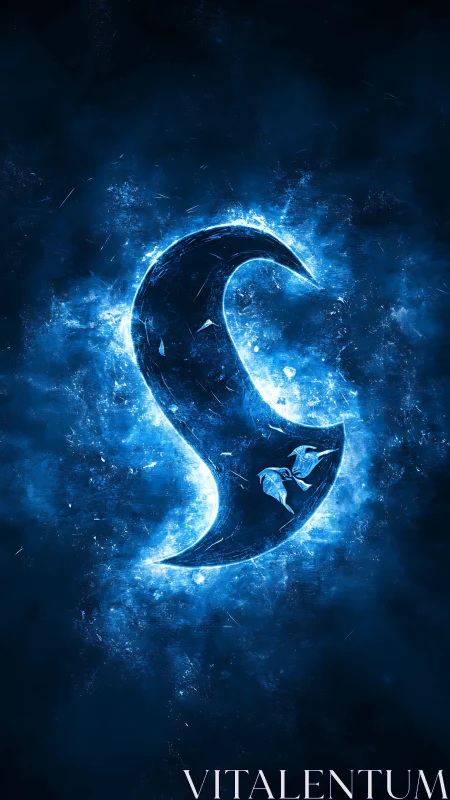 Luminescent crescent blade suspended in fractal plasma field.