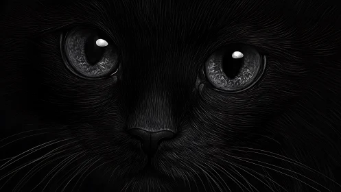 Luminous Feline Gaze: Black Cat Eyes Piercing the Darkness.