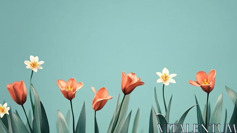 Minimalist Tulip Composition with Teal Ground.