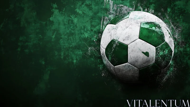 Paint-splashed soccer ball spins through a storm of emerald grit