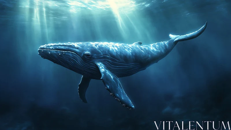 Digital rendering shows single humpback whale in blue water