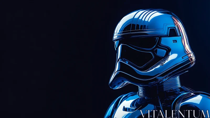 Chrome-clad space sentinel leans into the midnight silence