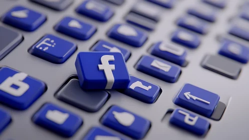 Elevated Facebook icon key rendered on stylized social keyboard