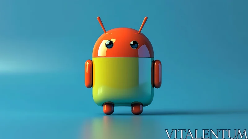 Glossy gradient toy robot on cyan seamless studio backdrop