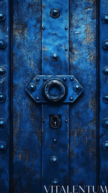 Midnight iron portal with weathered bolts and secret ring.